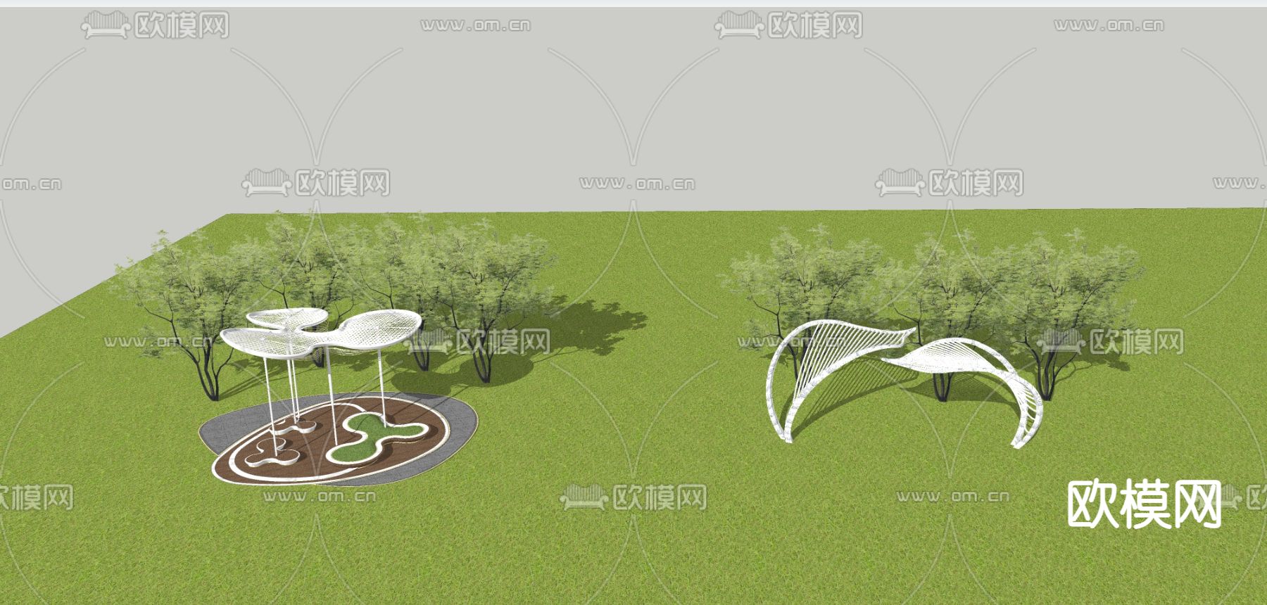 现代景观廊架 异形廊架su模型