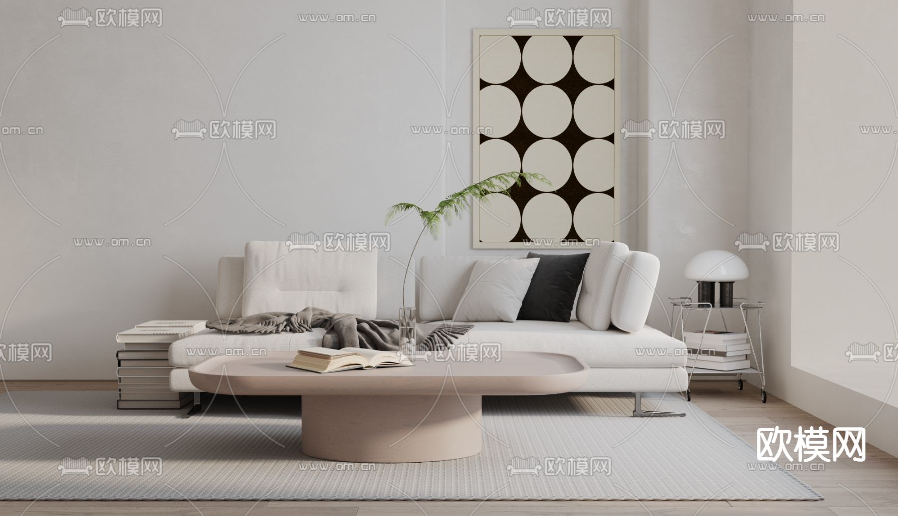 奶油风双人沙发3d模型下载