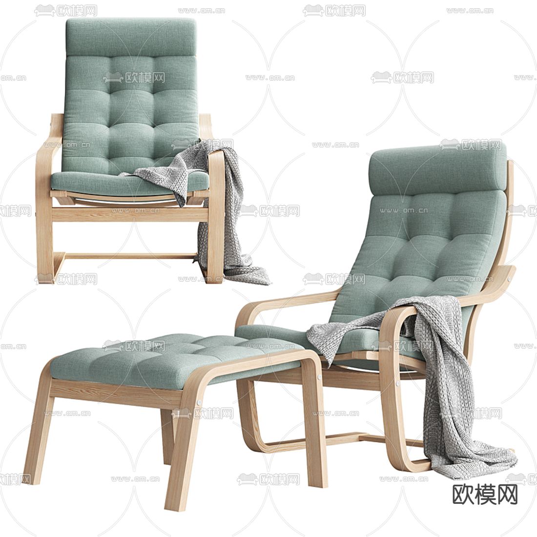 现代休闲椅 脚踏3d模型下载（渲染图1）