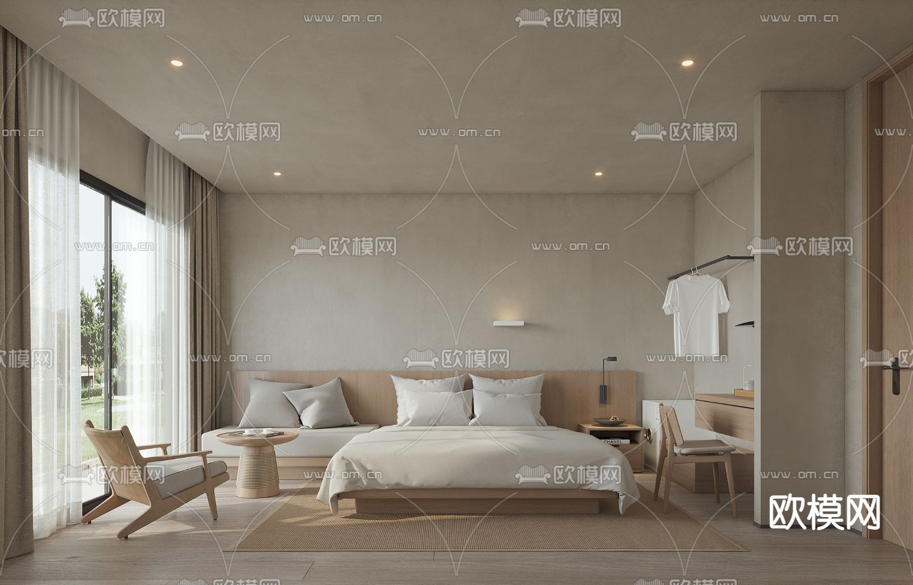 侘寂风 民宿 酒店客房su模型下载（渲染图1）