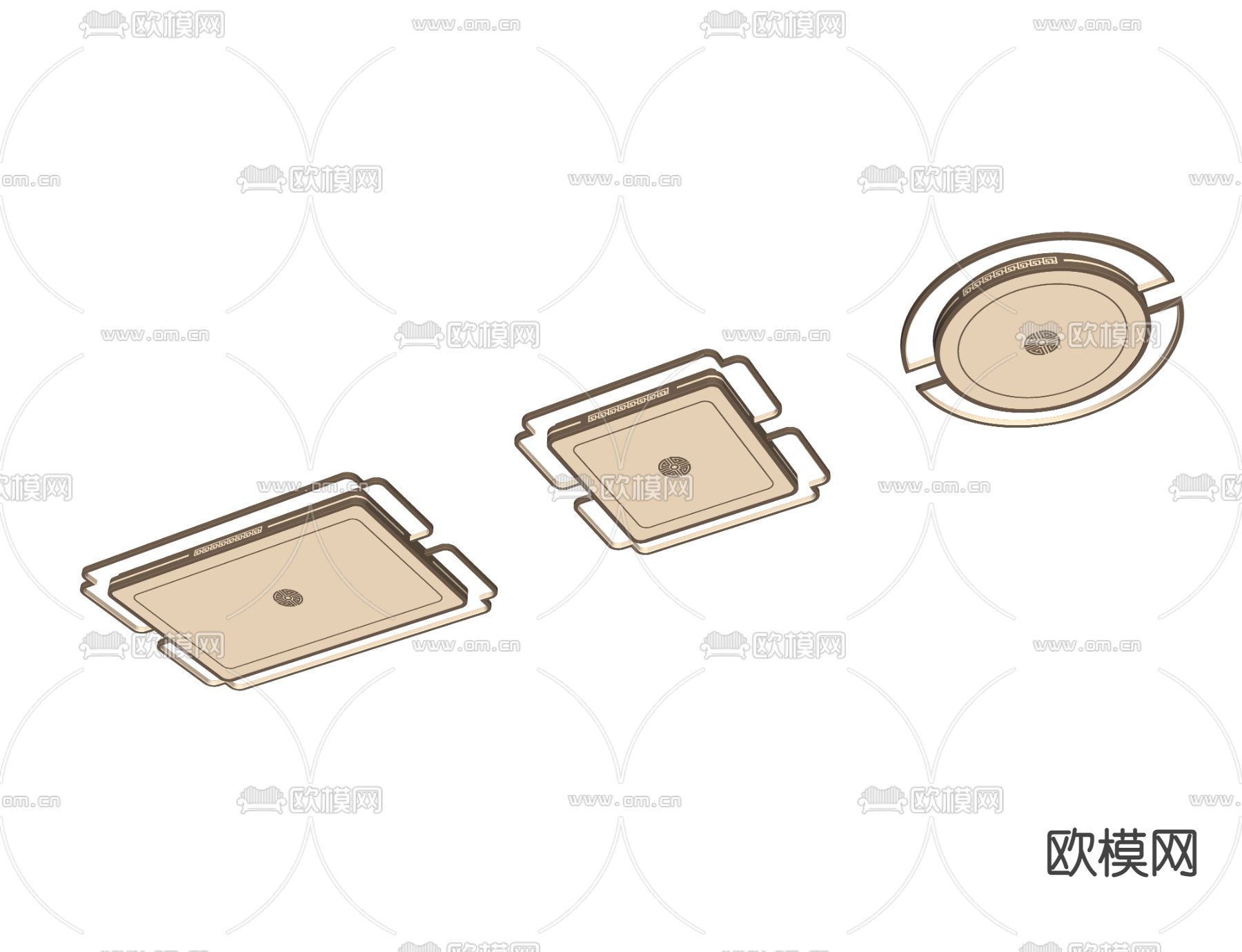新中式几何吸顶灯su模型下载（渲染图2）