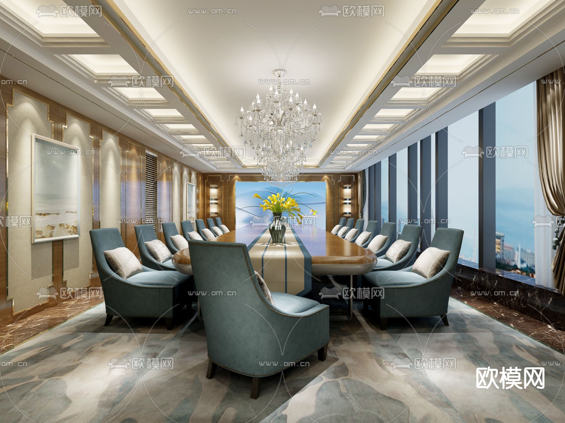 欧式会议室su模型下载（渲染图1）