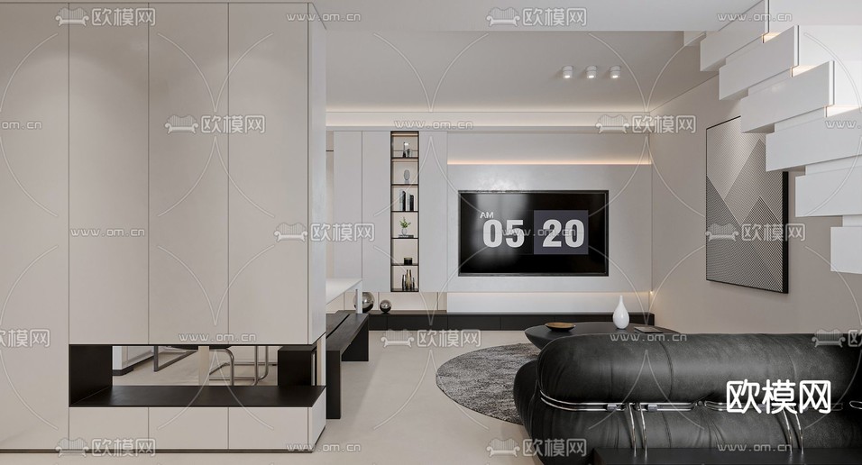 现代客厅3d模型下载(渲染图8)