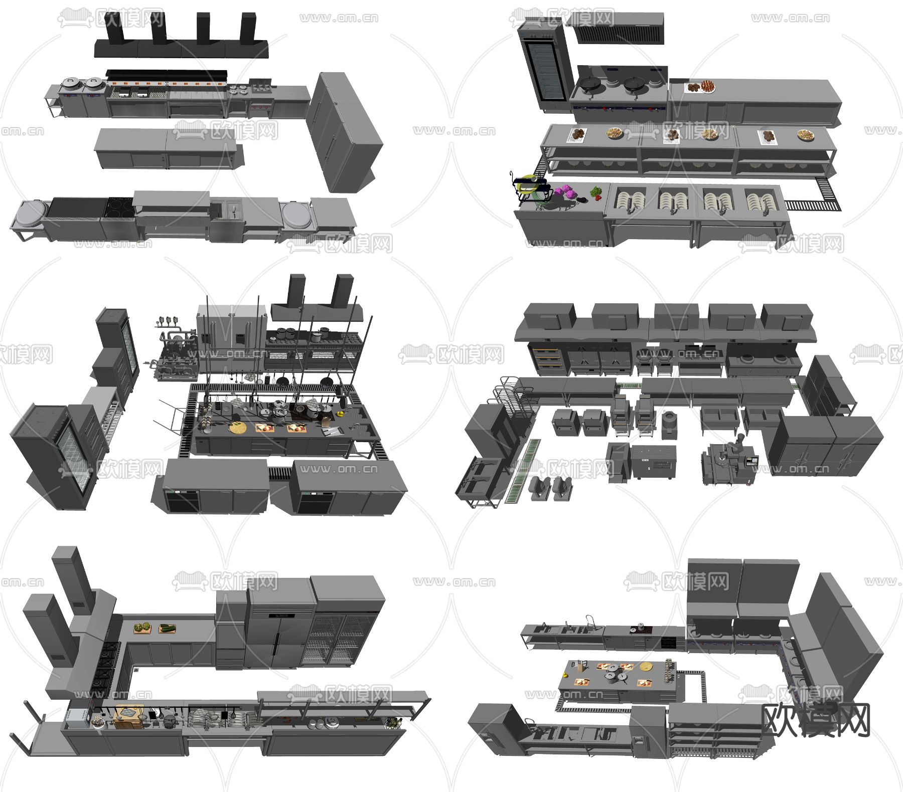 食堂后厨 油烟机 不锈钢台面操作su模型下载（渲染图2）