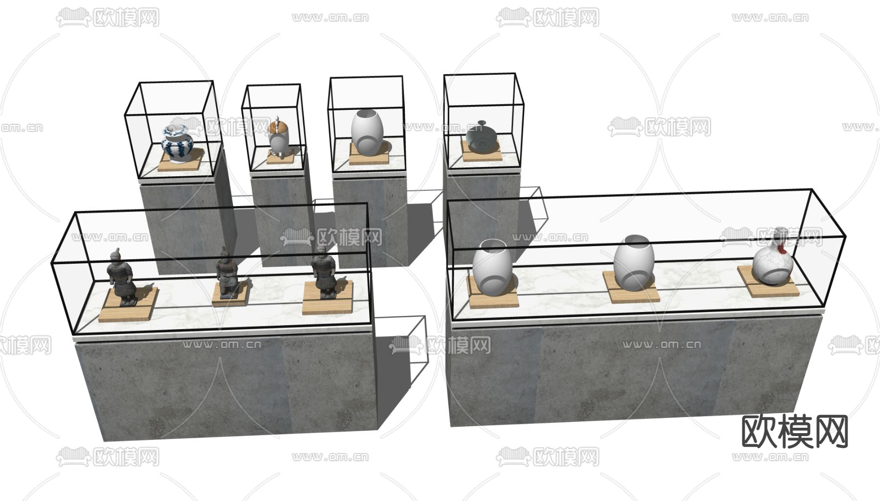 现代展柜 珠宝柜 古董展示柜su模型下载（渲染图2）