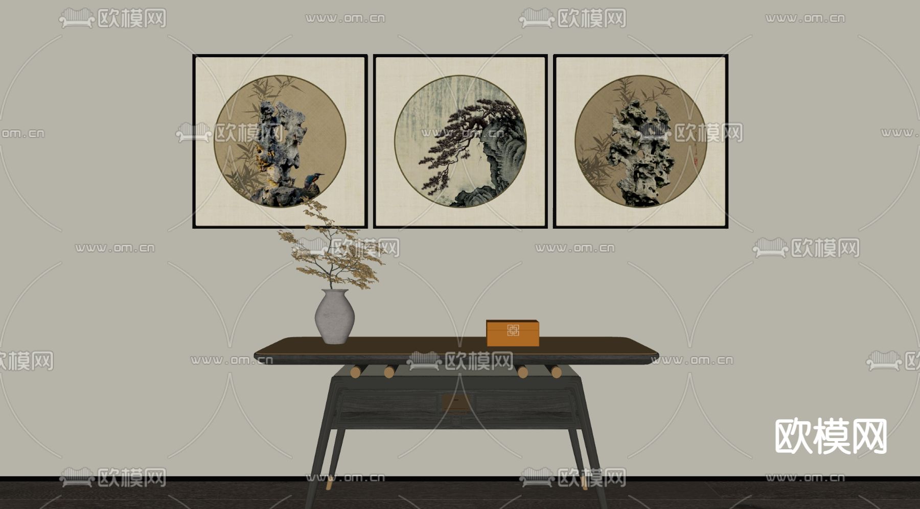 新中式装饰画 挂画su模型下载（渲染图2）