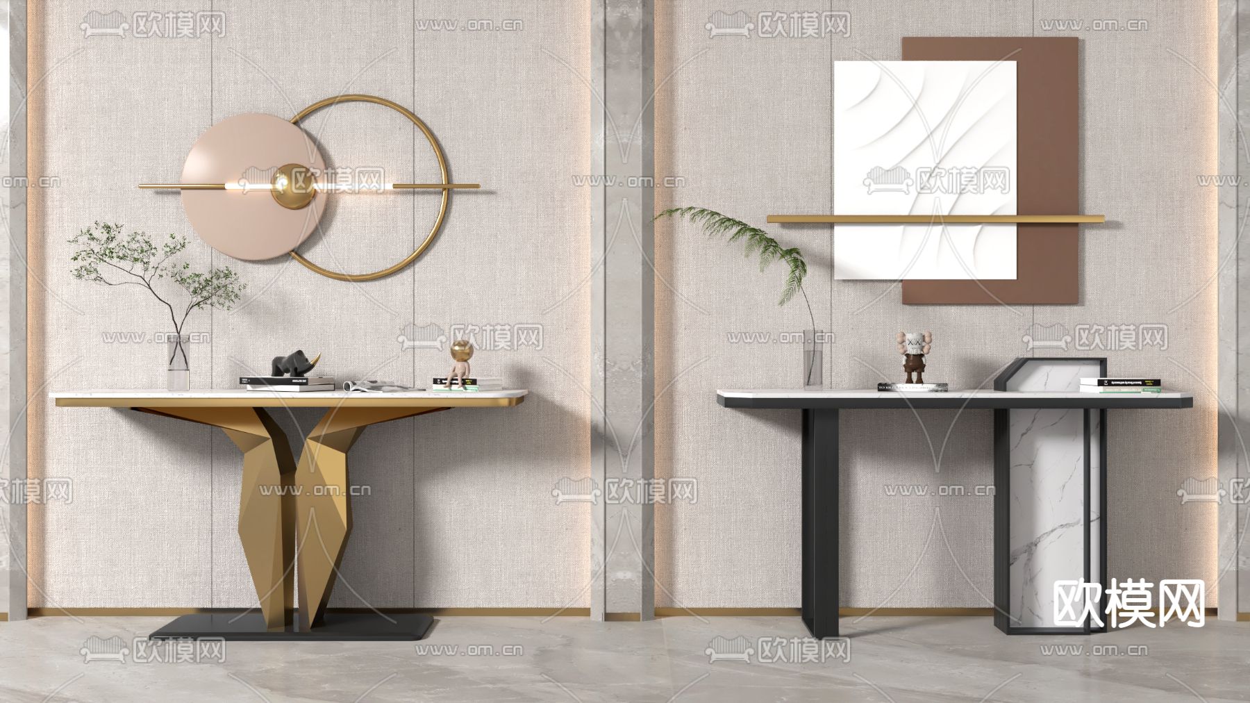 轻奢端景条案su模型下载（渲染图1）