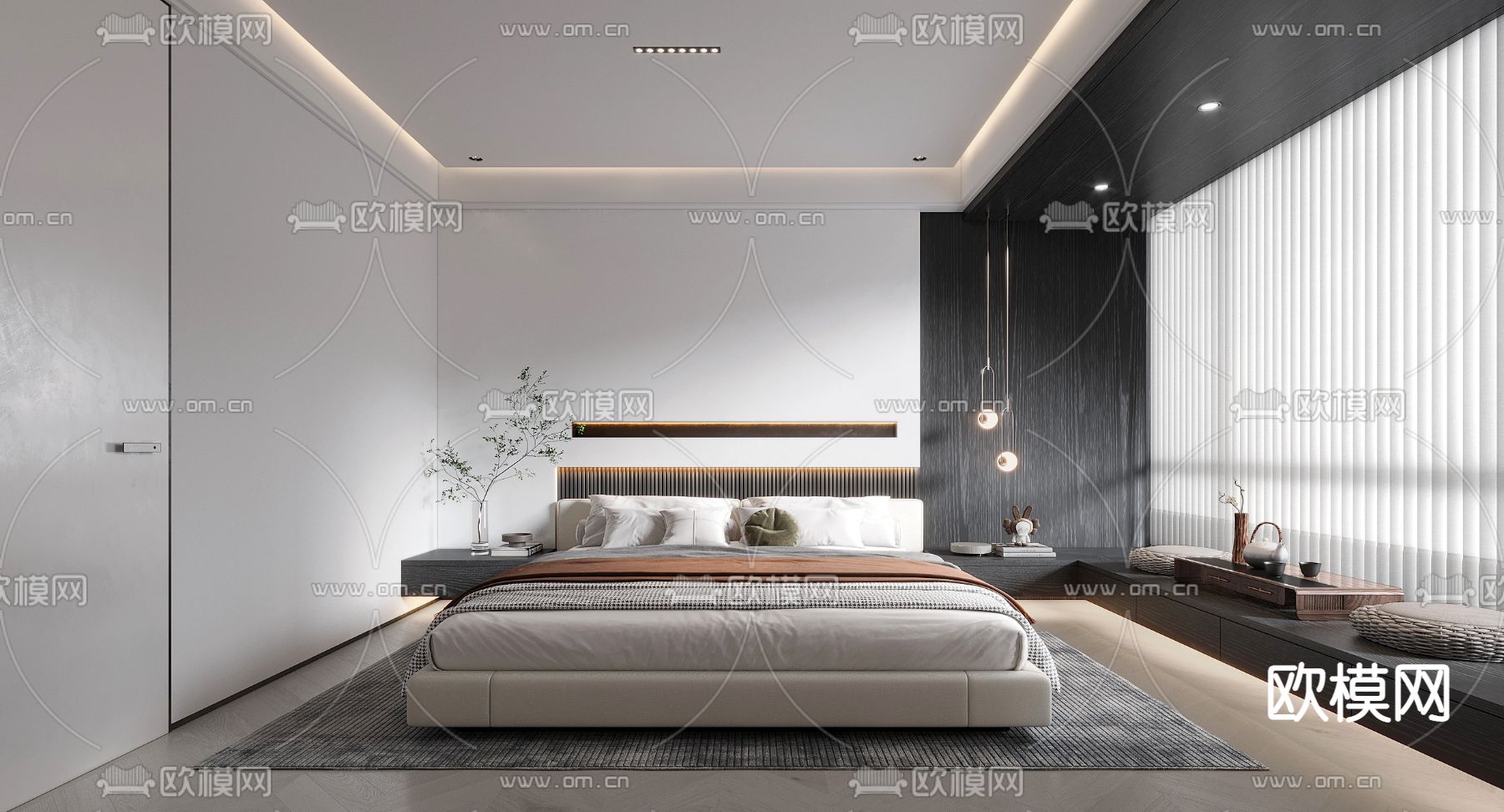 高级灰卧室 主卧3d模型下载