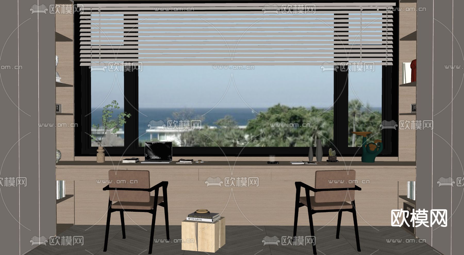 现代书房su模型下载（渲染图2）