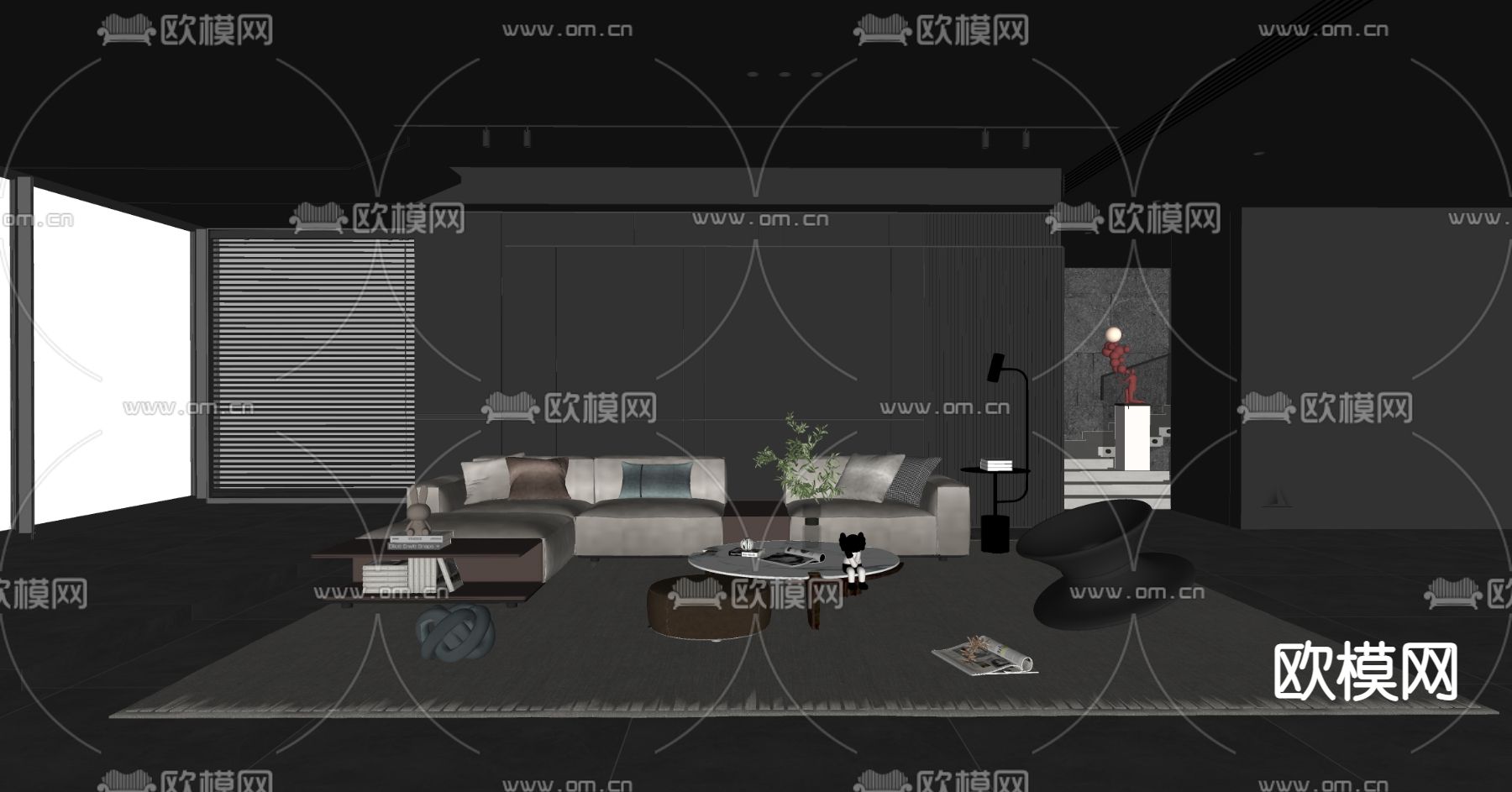 暗黑风客厅su模型
