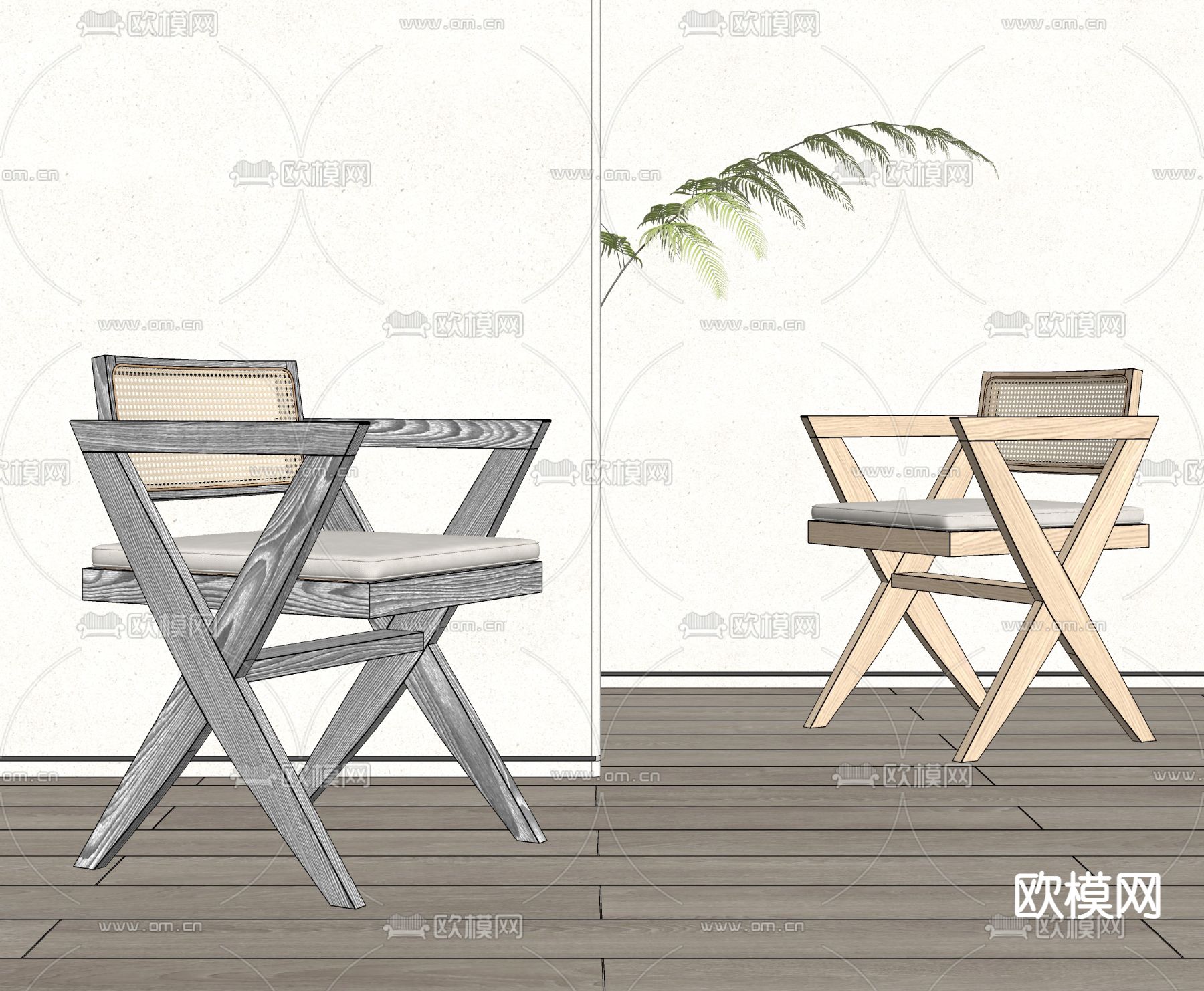 pierre jeanneret 藤编 单椅 餐椅su模型