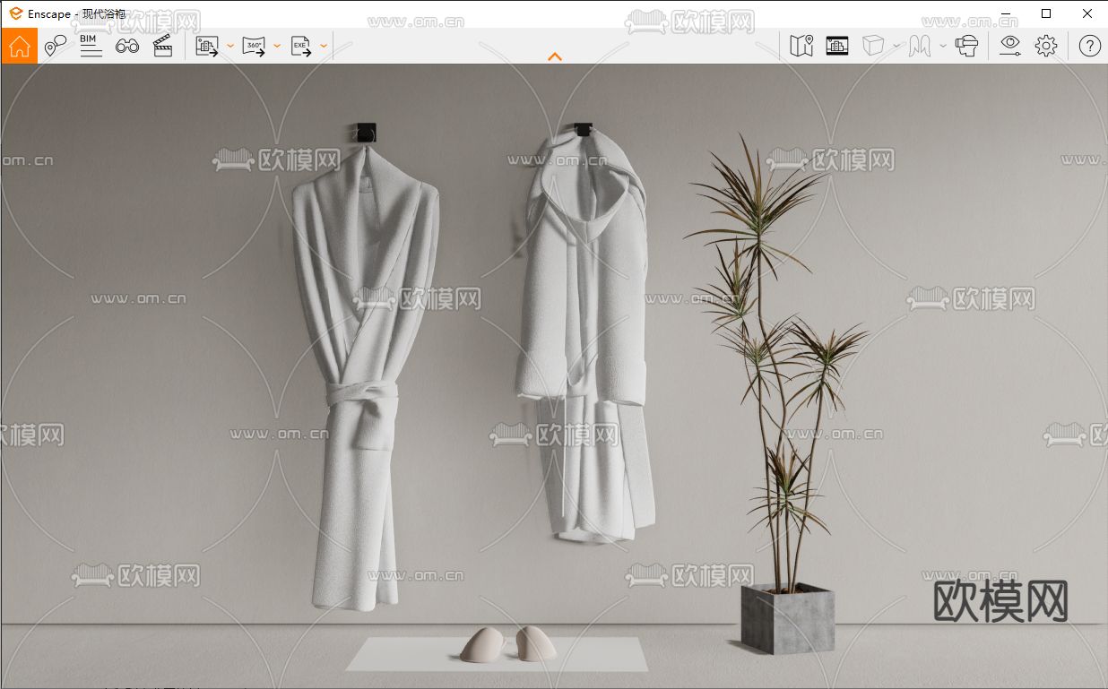 现代浴袍 睡衣 拖鞋su模型下载（渲染图3）
