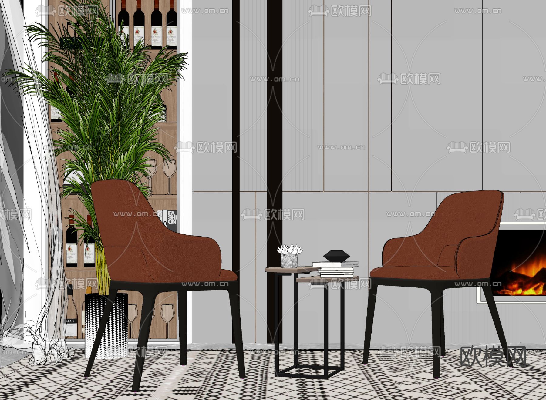 现代单椅 椅子 餐椅su模型下载（渲染图2）