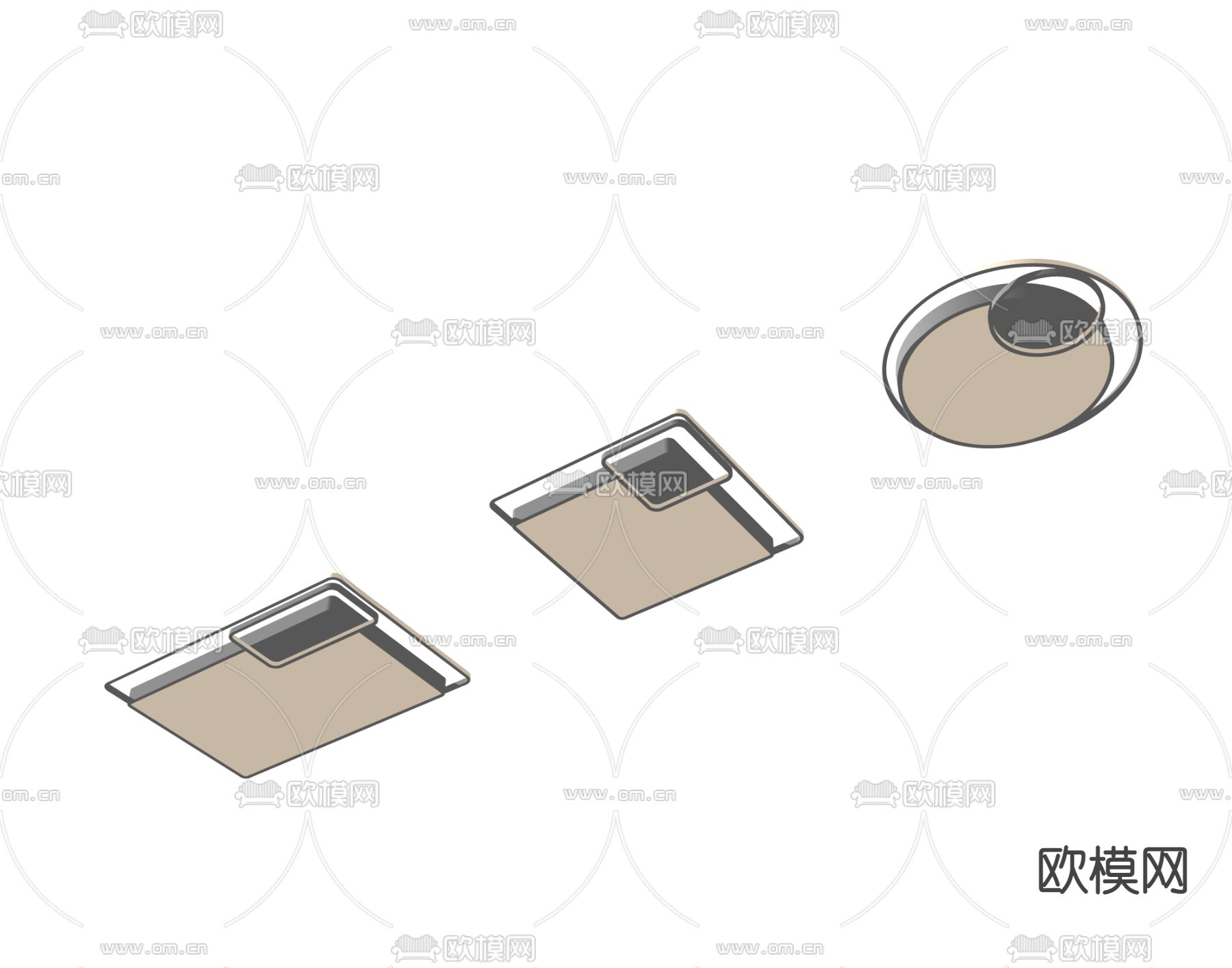 现代几何吸顶灯su模型下载（渲染图2）