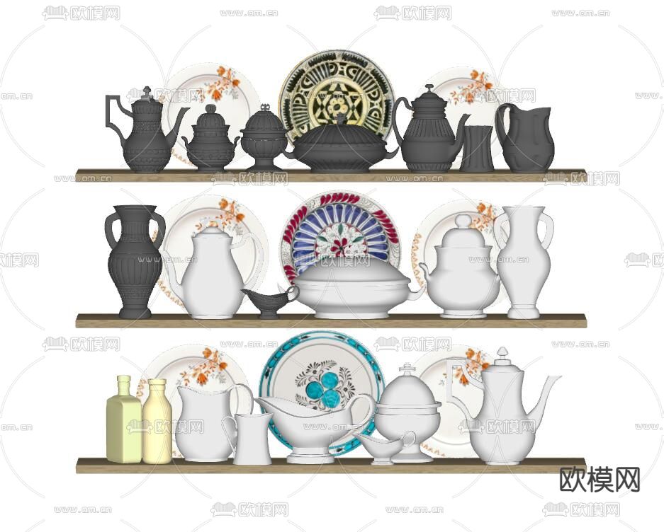 简欧陶瓷 餐具摆件su模型下载（渲染图2）