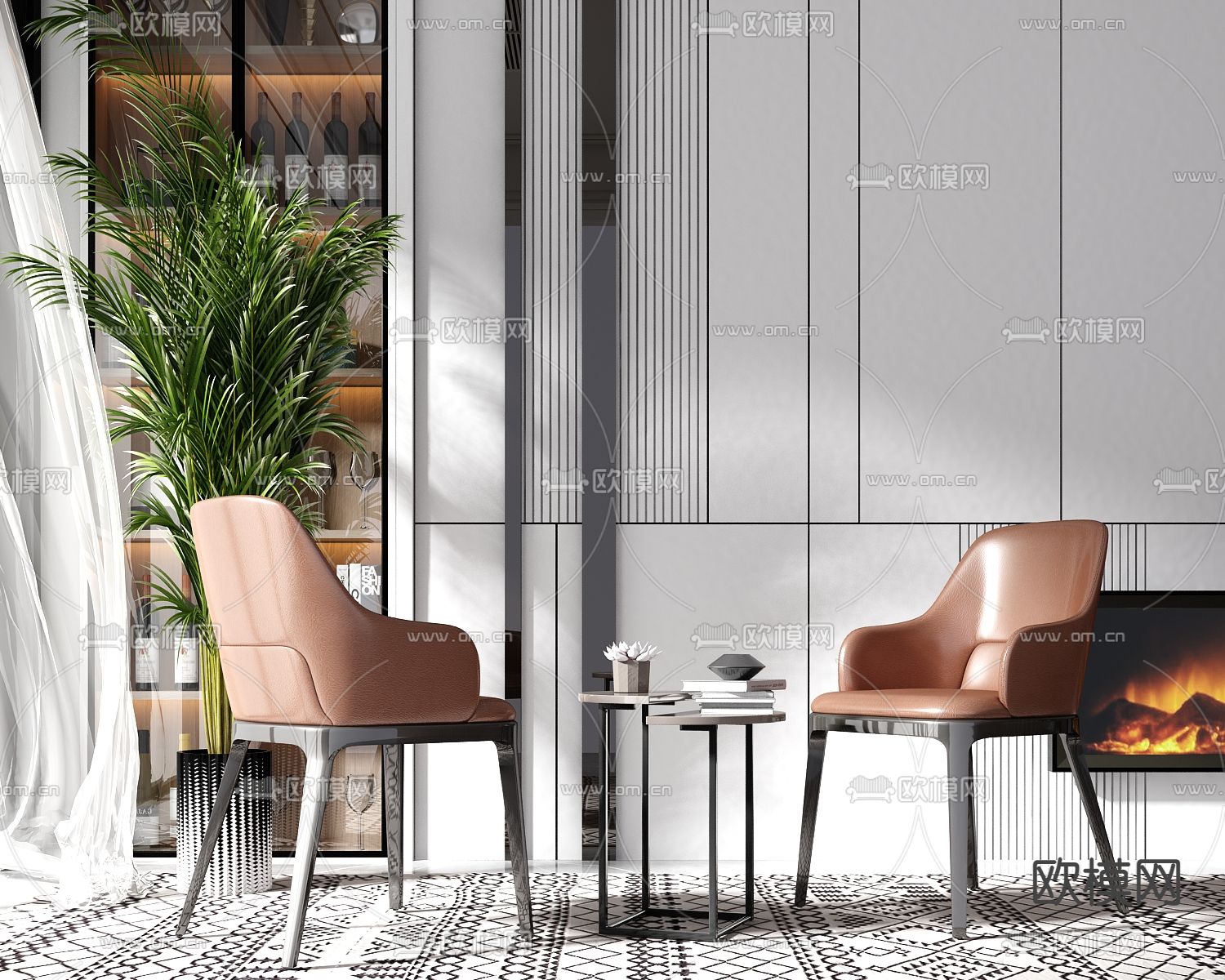 现代单椅 椅子 餐椅su模型下载（渲染图1）