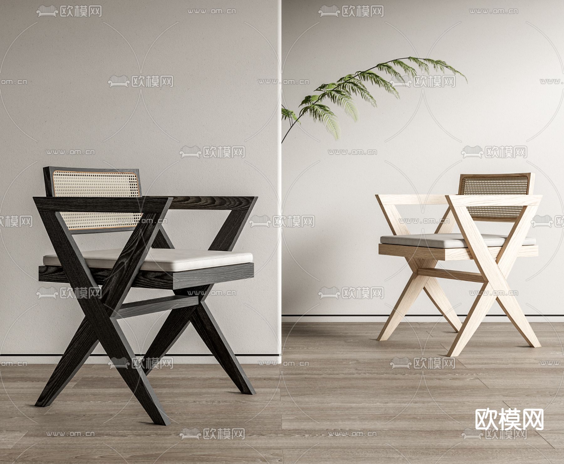 pierre jeanneret 藤编 单椅 餐椅su模型