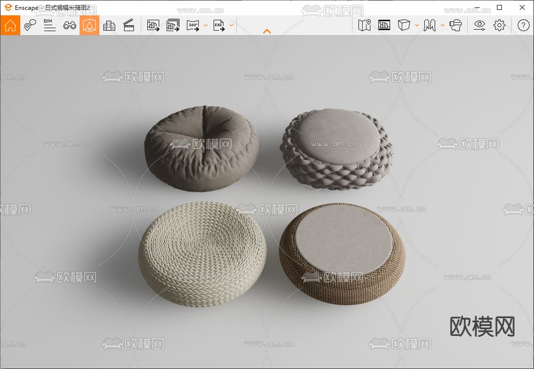 日式榻榻米蒲团 坐垫su模型下载（渲染图2）