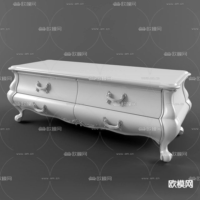 简欧创意雕花电视柜免费3d模型下载