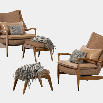  棕色休闲椅子 脚踏su模型 