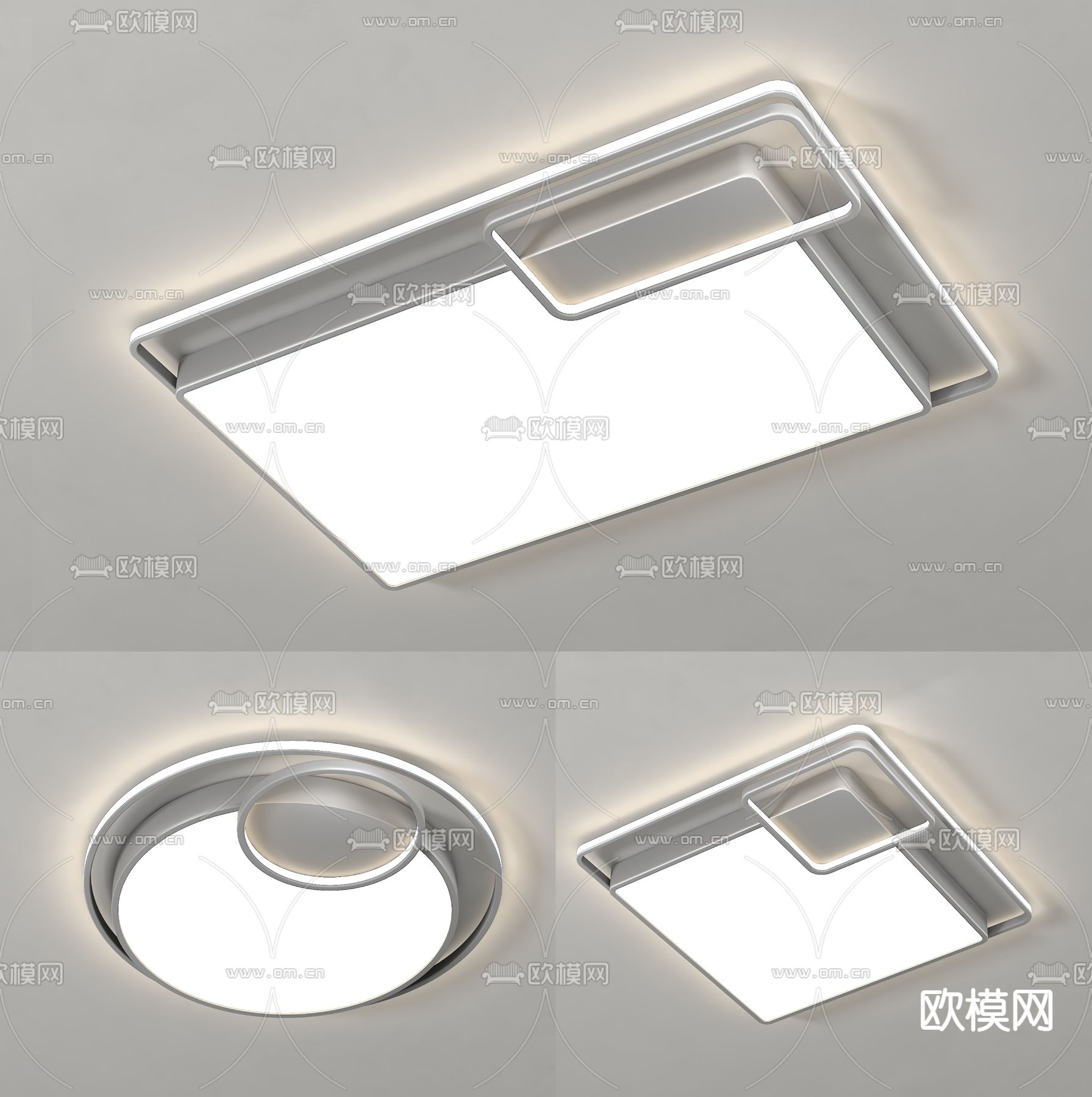 现代几何吸顶灯su模型下载（渲染图1）