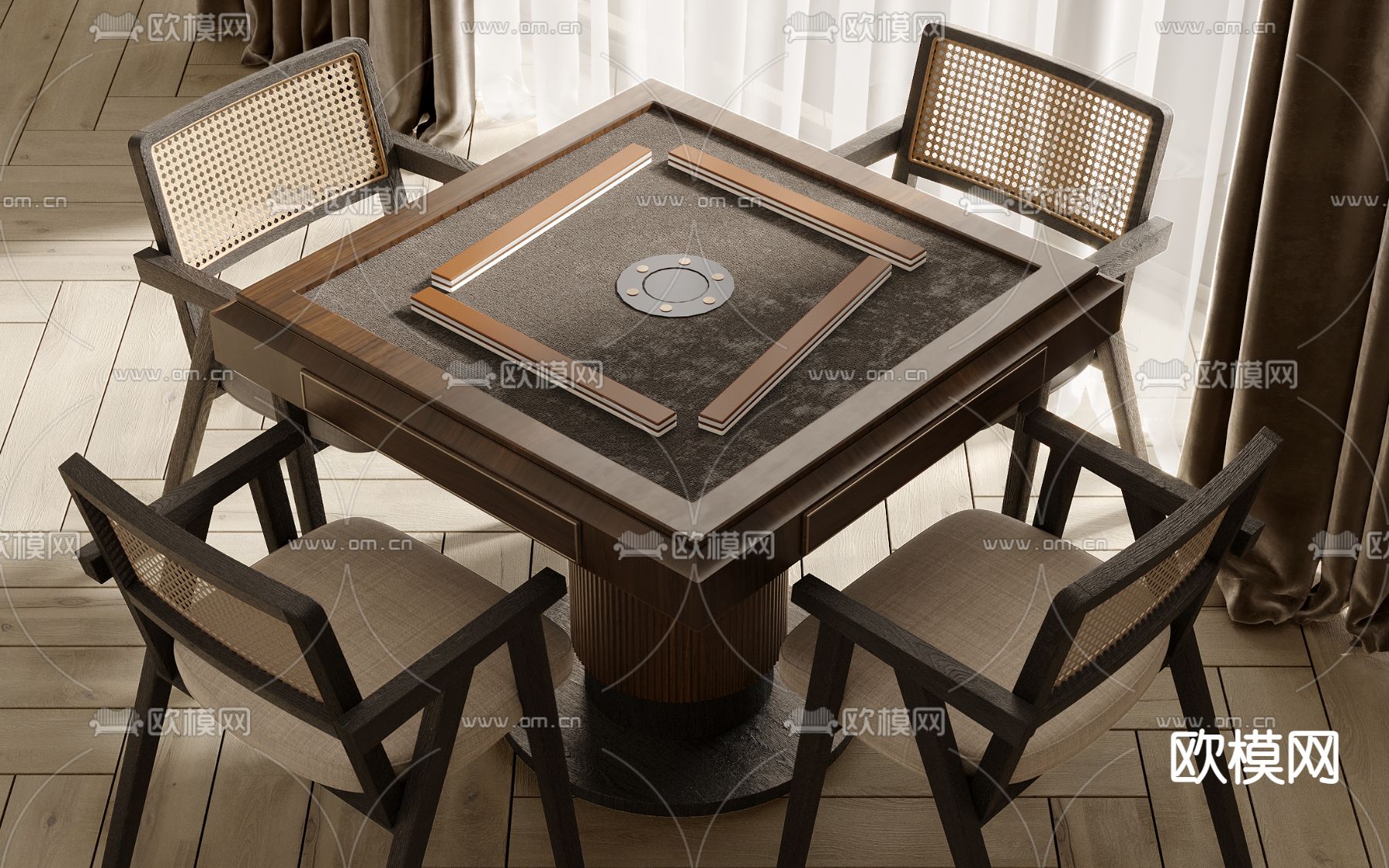 侘寂风娱乐桌 麻将桌3d模型下载