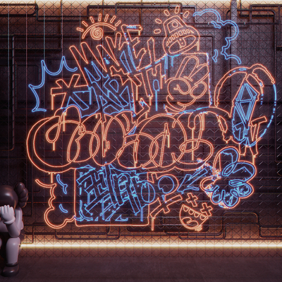  现代涂鸦霓虹灯 广告灯su模型 