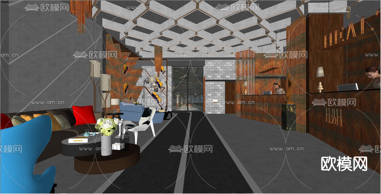 现代大堂前台su模型下载（渲染图2）