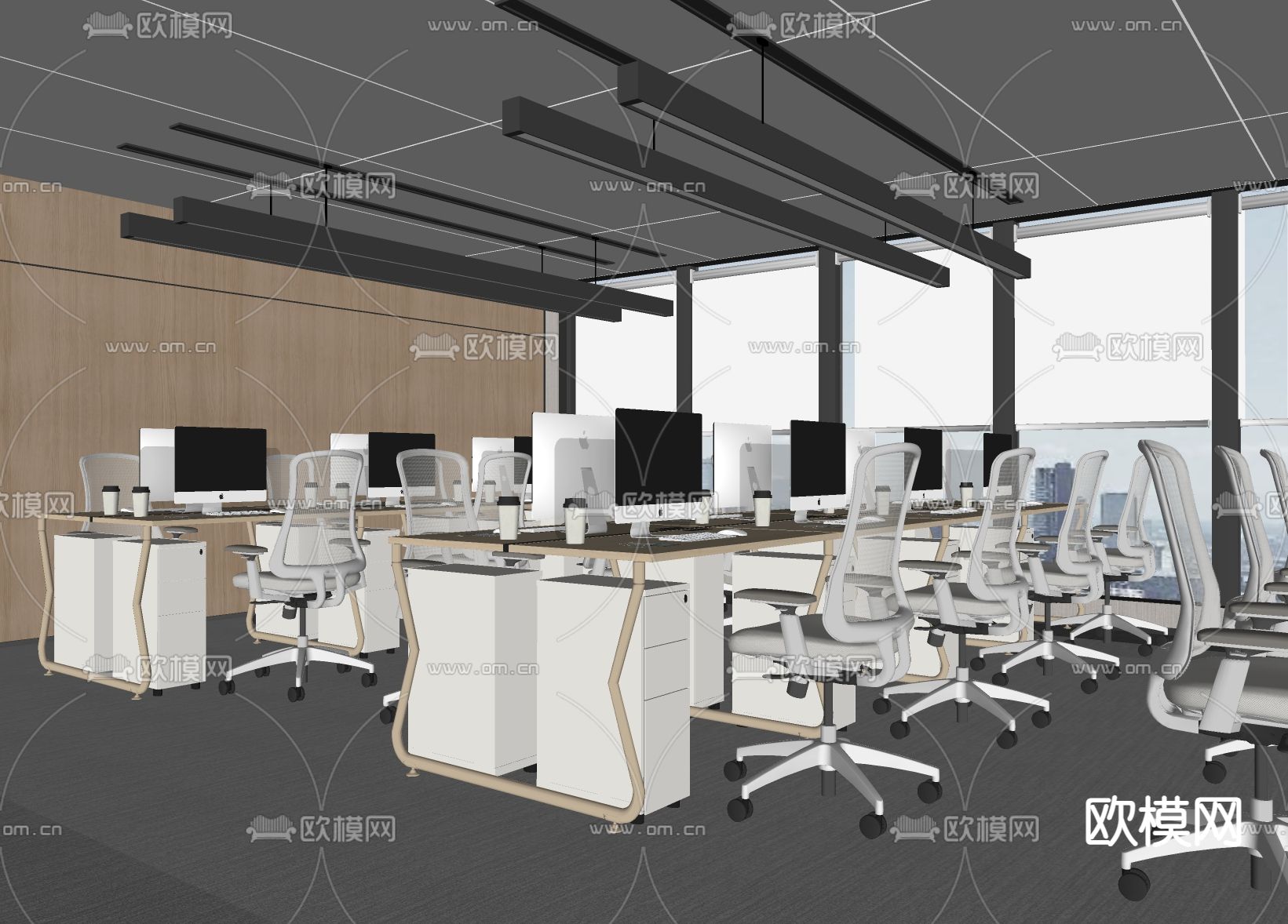 现代公共办公室 办公区su模型下载（渲染图2）