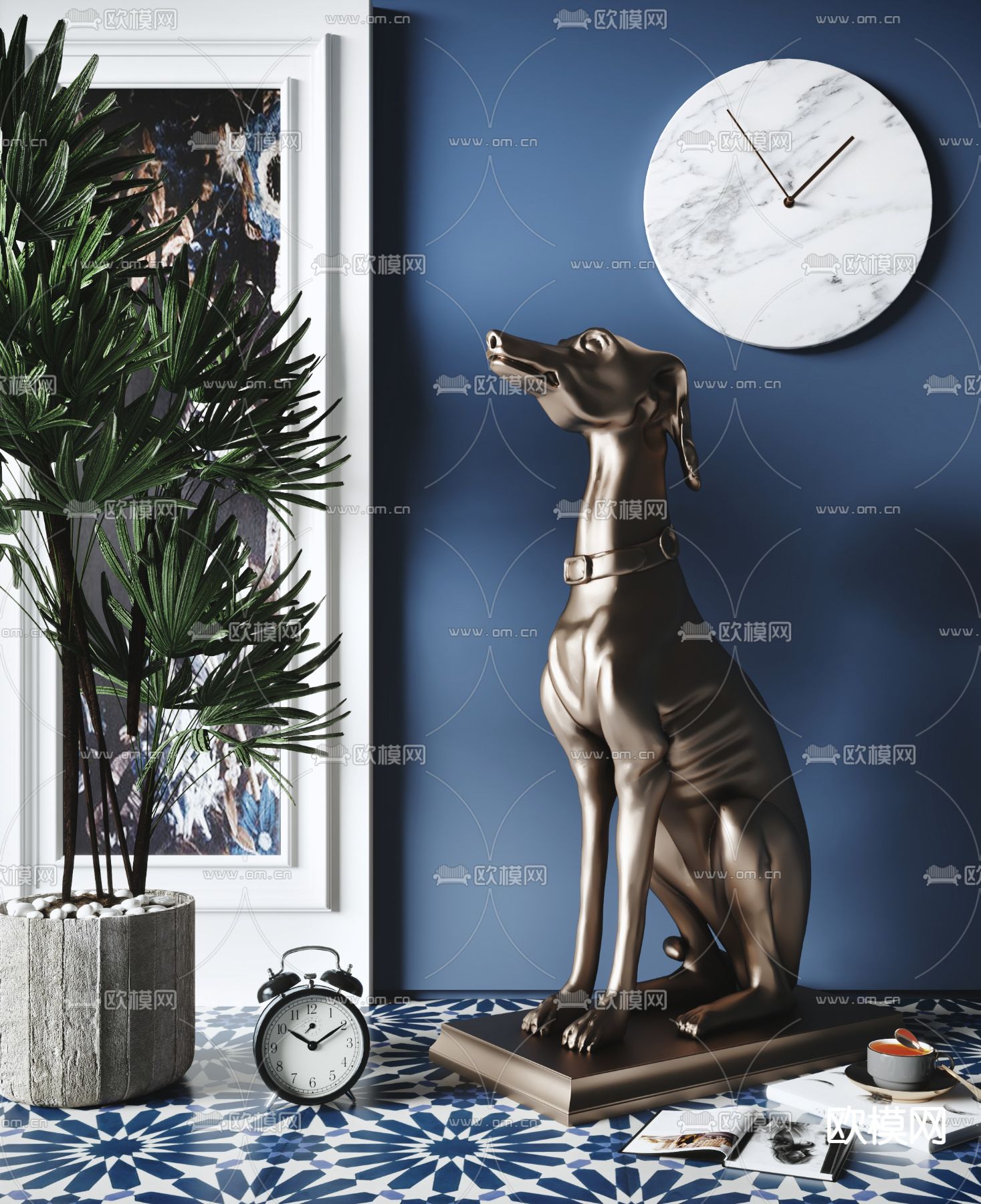 欧式古典贵宾犬雕塑su模型下载（渲染图1）