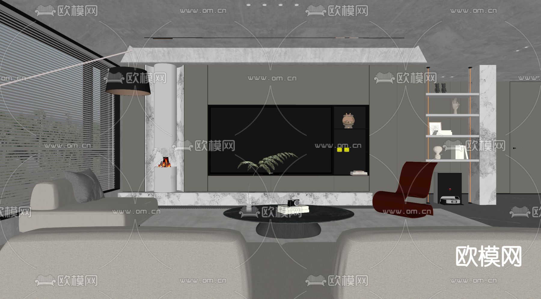 现代客厅su模型下载（渲染图2）