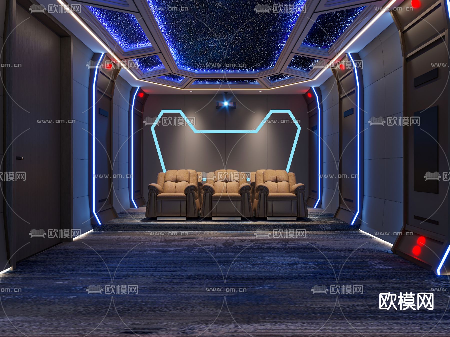 影音室 视听室 家庭影院3d模型下载（渲染图1）