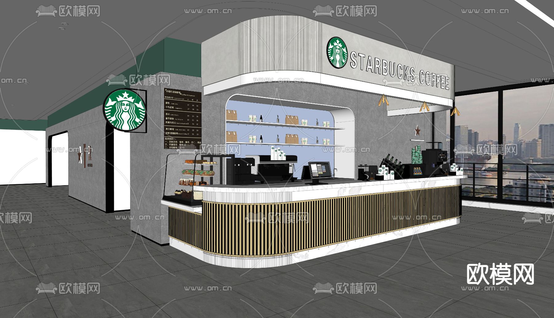 星巴克咖啡厅su模型下载（渲染图2）