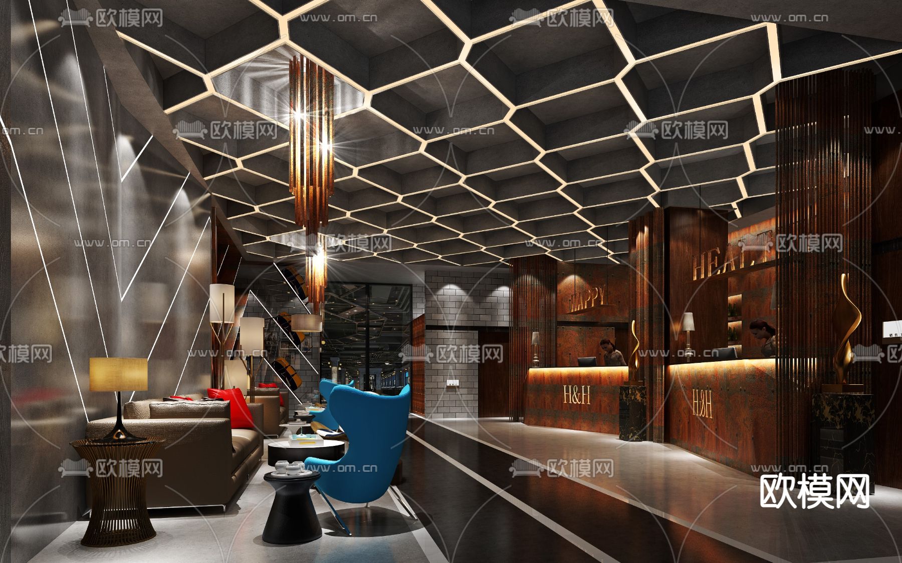 现代大堂前台su模型下载（渲染图3）