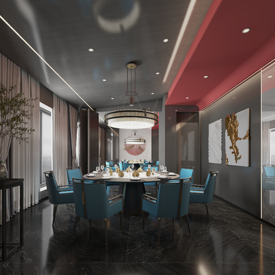  中餐厅包间 包房 包厢su模型 