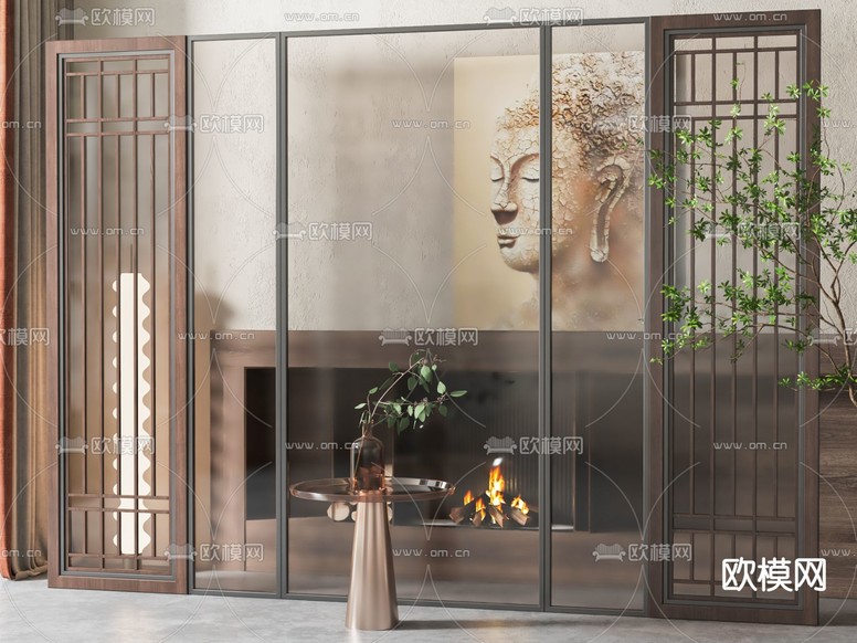 新中式隔断 屏风3d模型下载