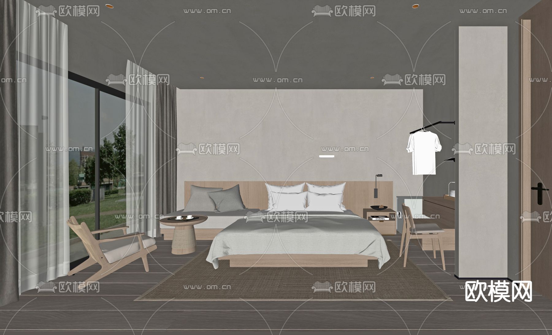 侘寂风 民宿 酒店客房su模型下载（渲染图2）