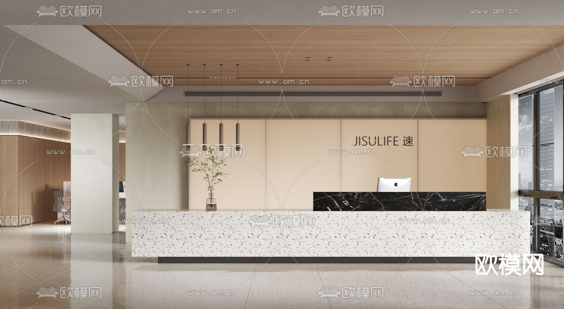 现代办公前台su模型