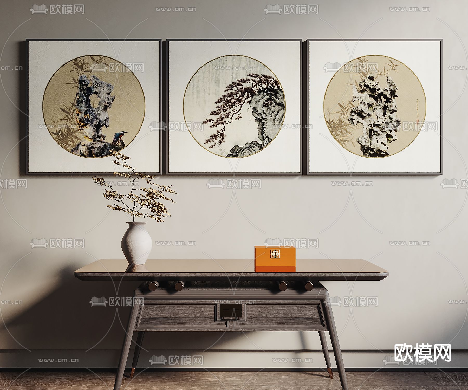 新中式装饰画 挂画su模型下载（渲染图1）