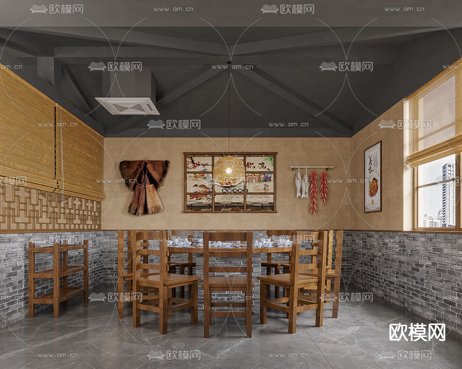 自然风餐厅包房 包厢 包间3d模型下载