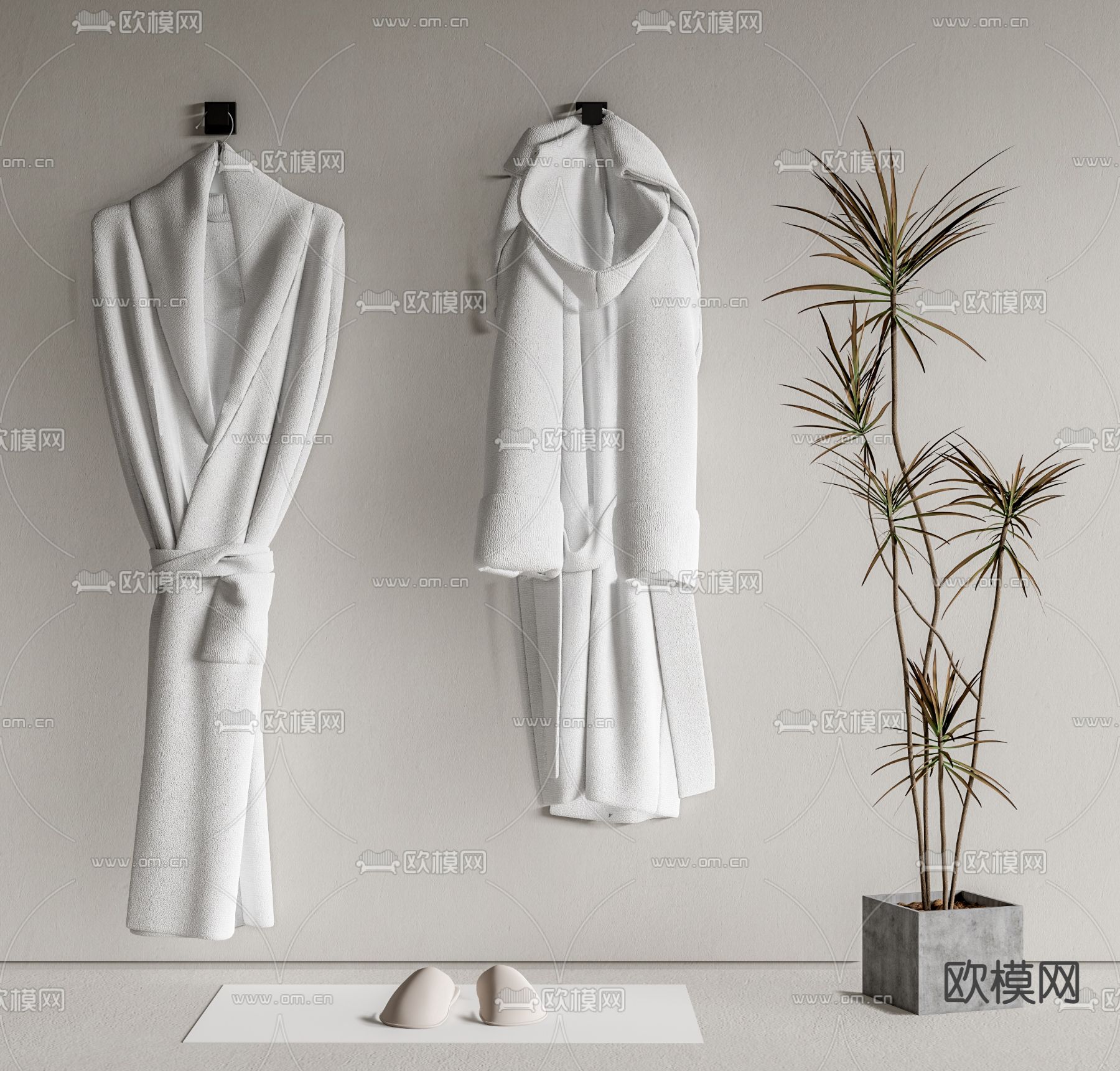 现代浴袍 睡衣 拖鞋su模型下载（渲染图1）
