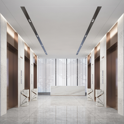  现代电梯厅 电梯门过道su模型 