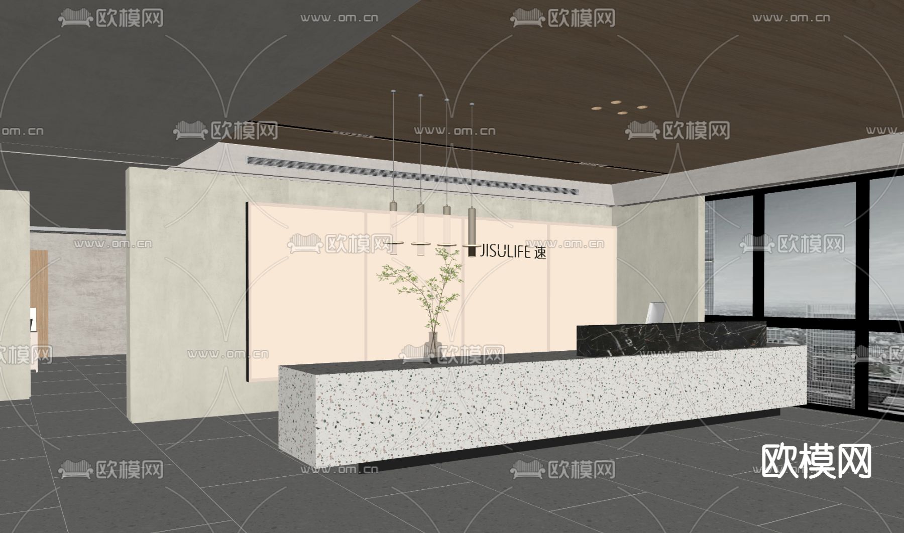 现代办公前台su模型