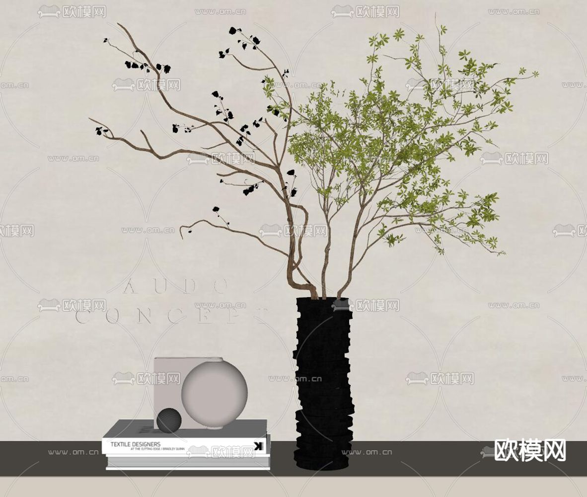 书籍 绿植花瓶 花艺su模型