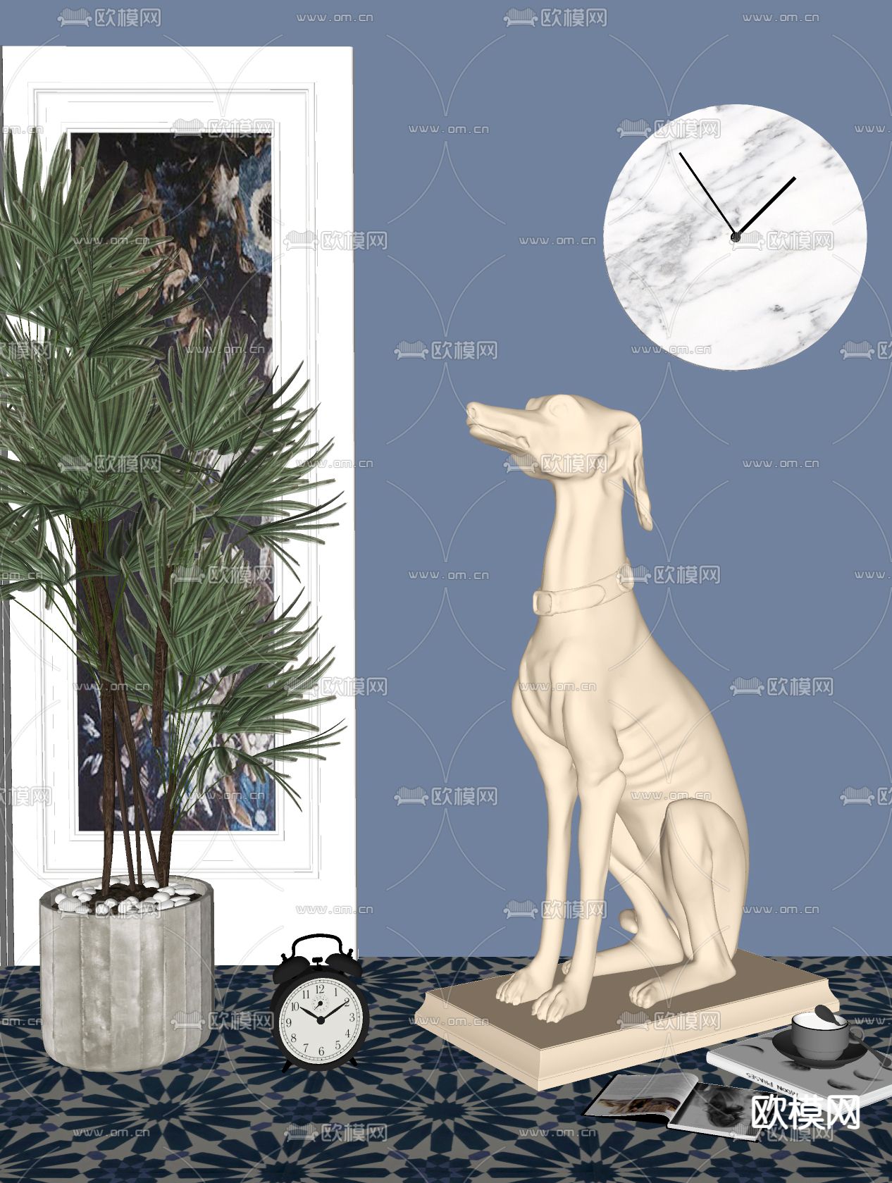 欧式古典贵宾犬雕塑su模型下载（渲染图2）