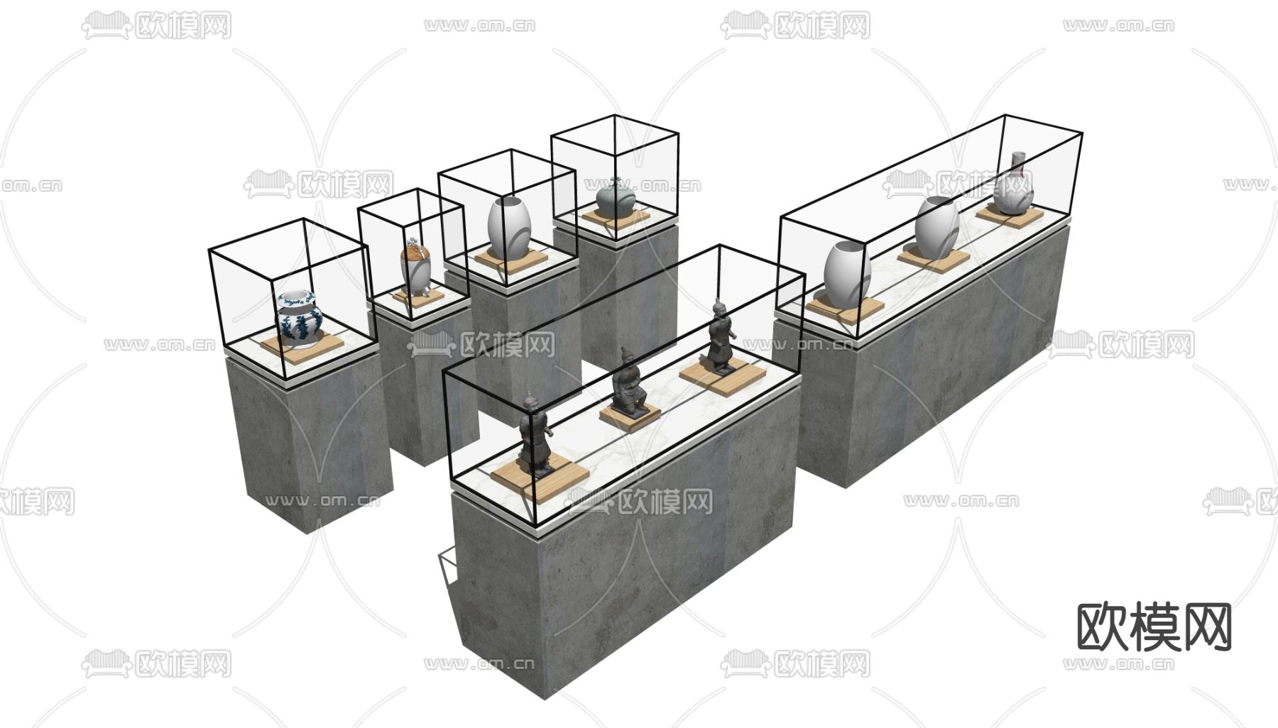 现代展柜 珠宝柜 古董展示柜su模型下载（渲染图3）