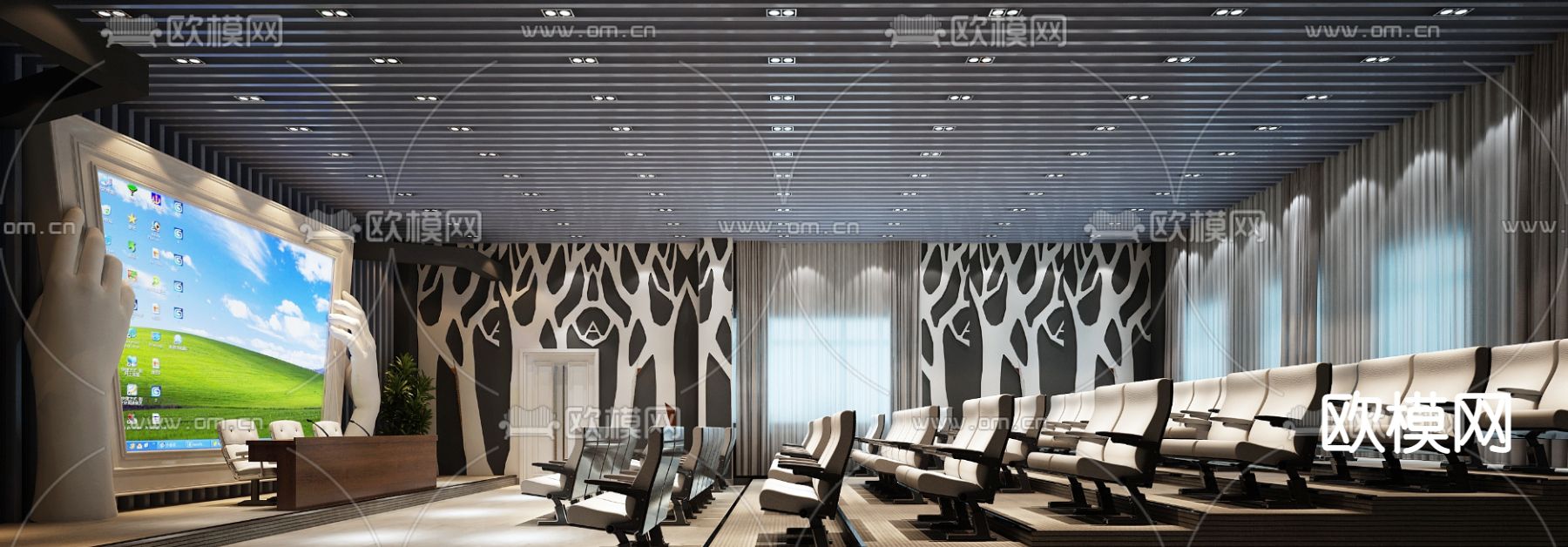 现代会议室 报告厅su模型下载（渲染图1）