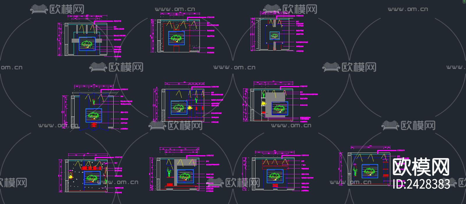壁挂电视背景板设计cad施工图下载（渲染图1）