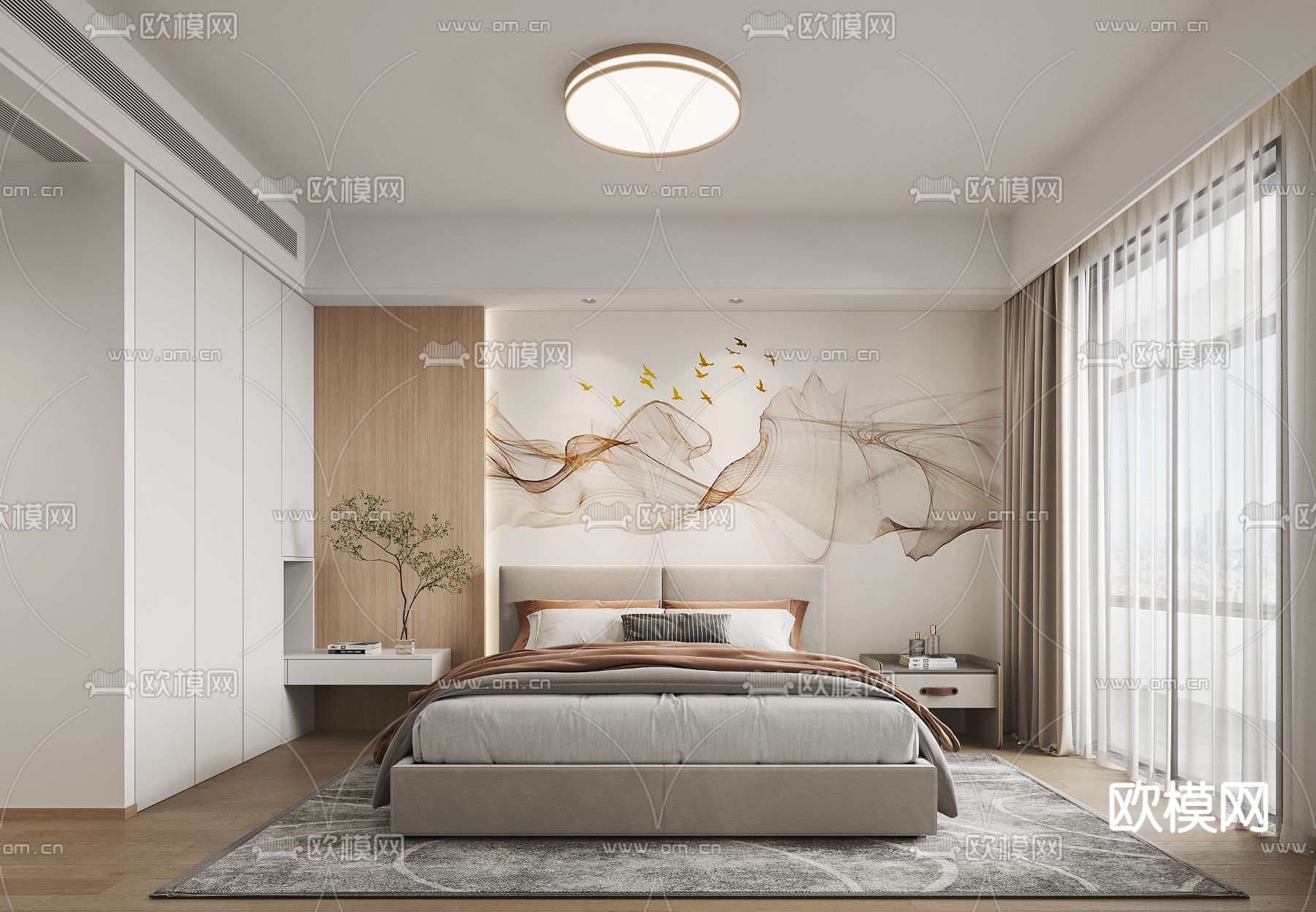 现代卧室 次卧3d模型下载_ID12200887_3dmax免费模型-欧模网