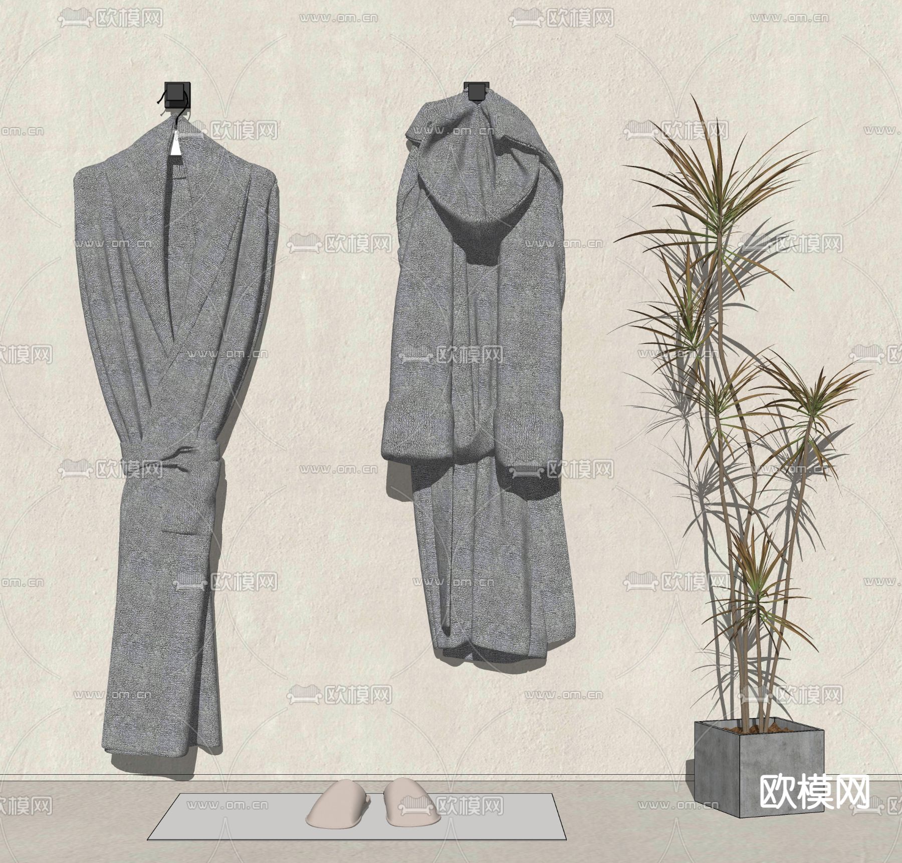 现代浴袍 睡衣 拖鞋su模型下载（渲染图2）